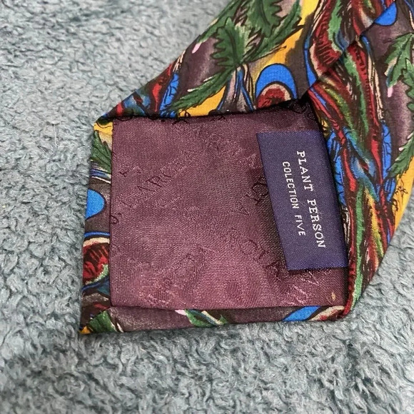 J. Garcia Mens Necktie Green Yellow‎ Abstract Plant Person Collection 5 Silk - Picture 6 of 6